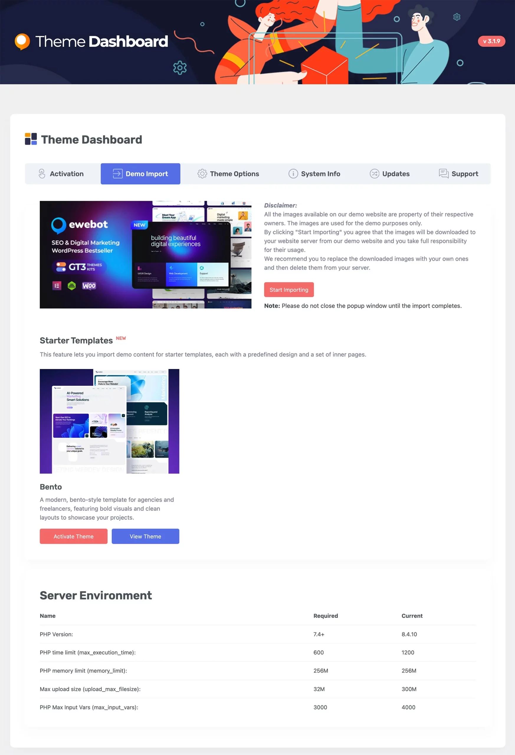 Starter templates demo import ewebot